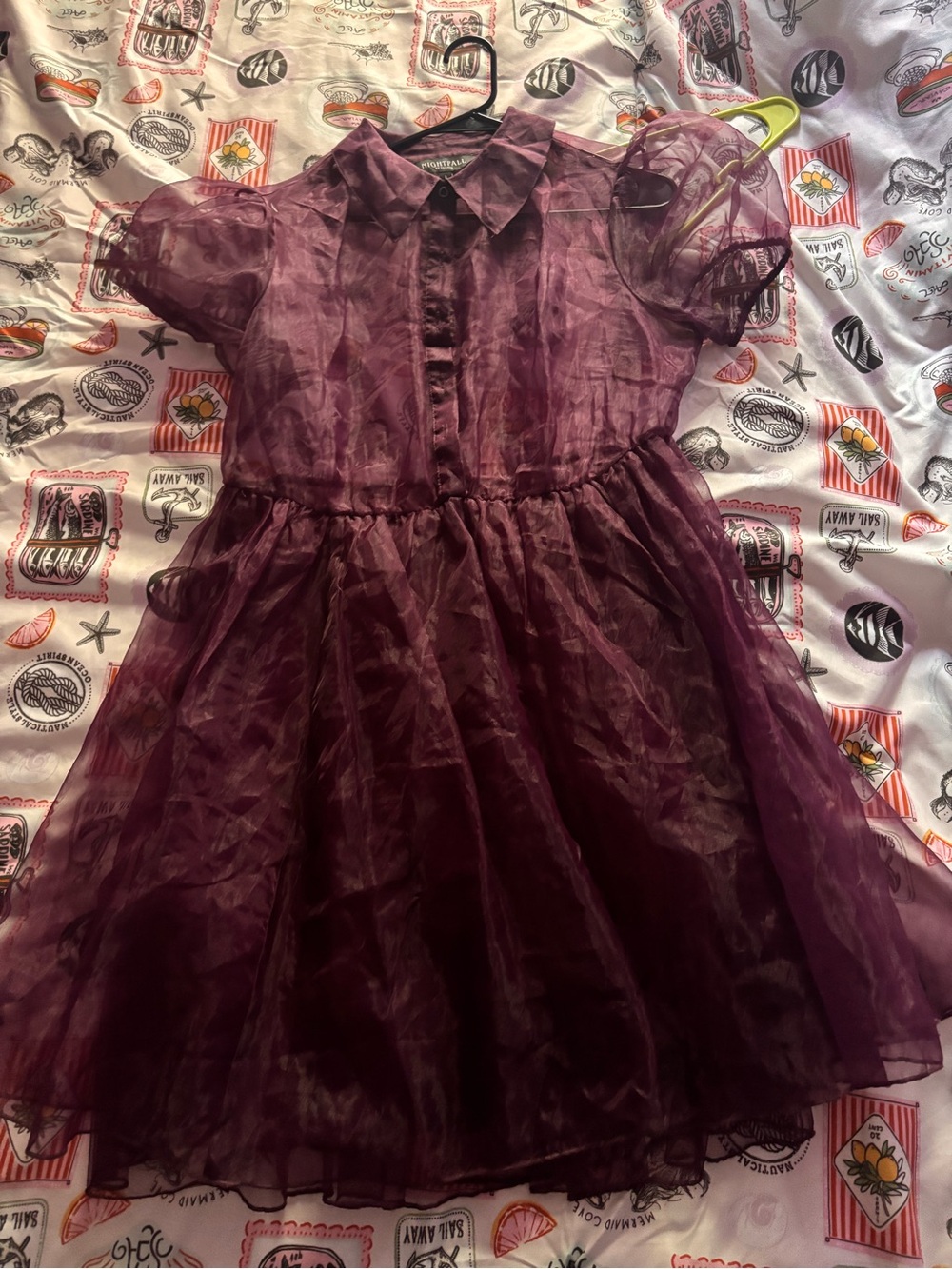 Nightfall Sheer Puff Sleeve Party Dress - Plum